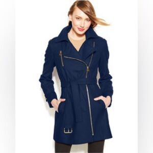 MICHAEL KORS Asymmetrical Navy Blue Wool Coat